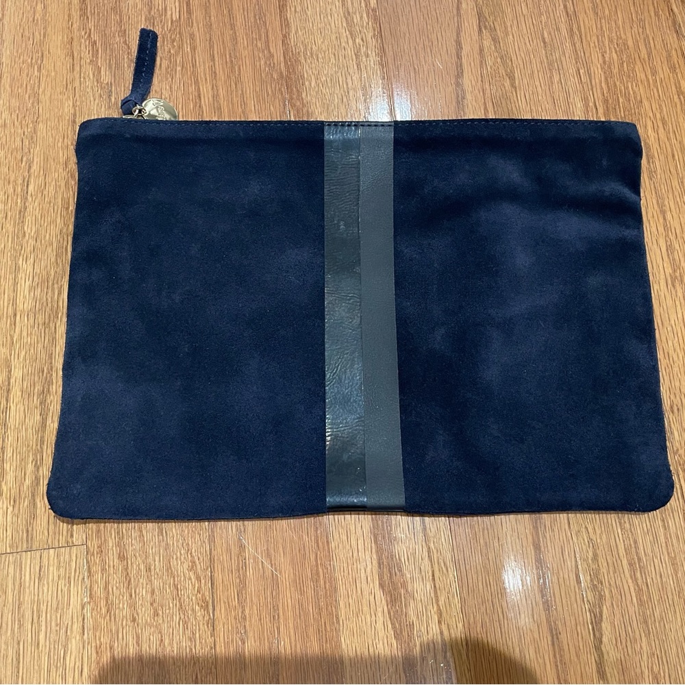 Clare V Suede Navy Clutch with Black Stripe
